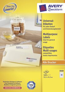 Etiquettes multi usages 52,5 x 21,2 mm sans bord blanche 5600 sur 100 f a4 avery zweckform