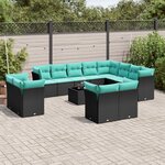 vidaXL Salon de jardin avec coussins 13 Pièces noir résine tressée