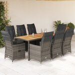 vidaXL Ensemble à manger de jardin 9 Pièces coussins gris résine tressée