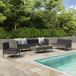 vidaXL Salon de jardin 9 Pièces avec coussins Résine tressée Gris