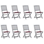 vidaXL Chaises pliables d'extérieur lot de 8 et coussins Bois d'acacia