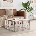 vidaXL Table basse argenté 80x80x40 cm acier inoxydable et verre