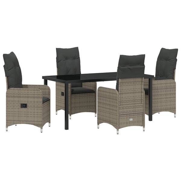 vidaXL Ensemble de salle à manger de jardin 5 pièces avec coussins gris poly rotin