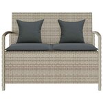 VidaXL Banc de rangement de jardin avec coussin gris clair polyrotin