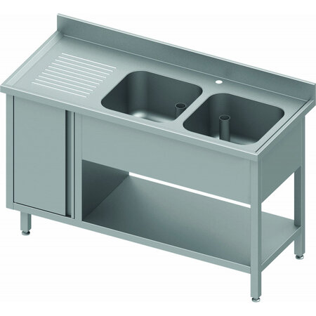 Plonge inox double cuve - placard - profondeur 600 - stalgast -  - inox1500x600battante x600x900mm