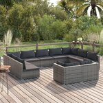 vidaXL Salon de jardin 11 Pièces avec coussins Gris Résine tressée