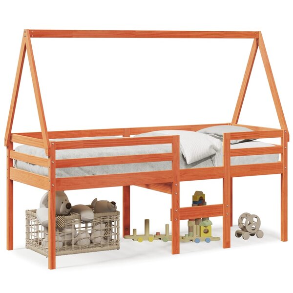 vidaXL Lit haut avec toit cire marron 80x200 cm bois de pin massif