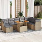 vidaXL Salon de jardin avec coussins 9 Pièces beige résine tressée acacia