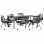 vidaXL Ensemble à manger de jardin coussins 7Pièces noir poly rotin verre