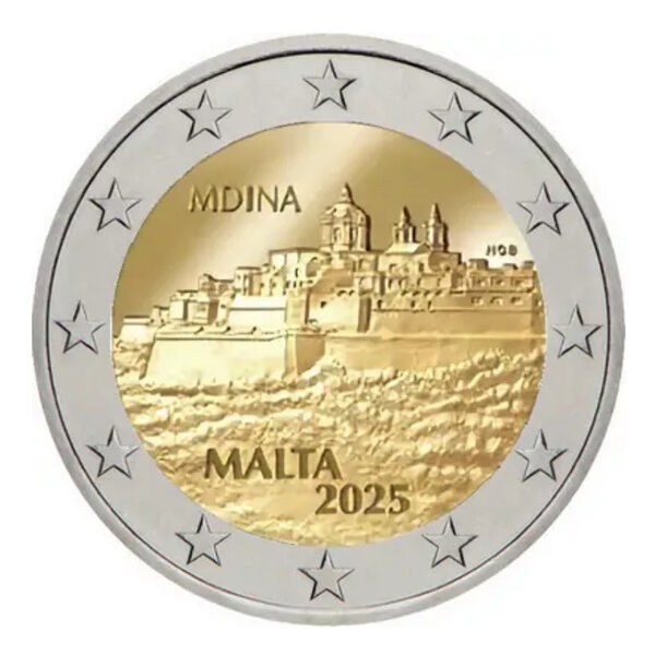 2 euros commémorative Malte 2025 UNC - Ville Fortifiée de Mdina.
