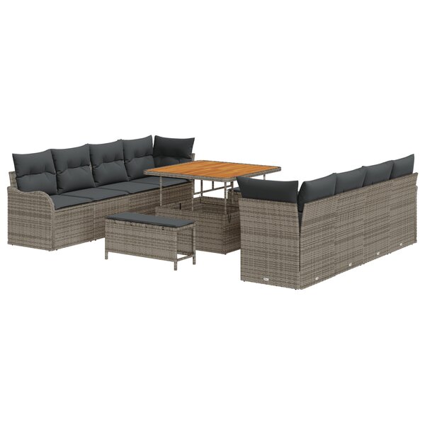 vidaXL Ensemble de Canapé de Jardin 11 Pièces avec Coussins Gris en Rattan Synthétique et Acacia.