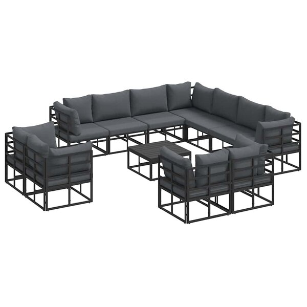 vidaXL Ensemble de canapé de jardin avec coussin 12 Pièces Noir Aluminium