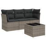 vidaXL Salon de jardin 4 Pièces avec coussins gris résine tressée
