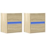 vidaXL Tables de chevet murales avec lumières LED 2 Pièces chêne sonoma