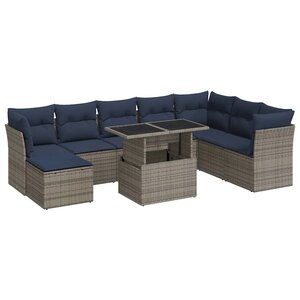 vidaXL Salon de jardin avec coussins 9 Pièces gris résine tressée acacia