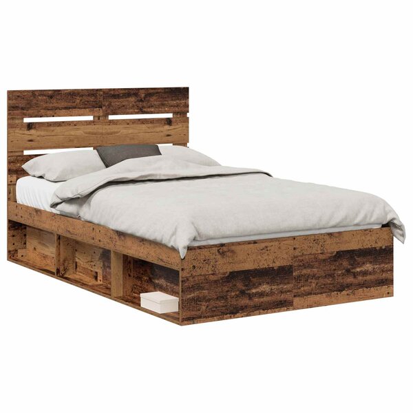 vidaXL Cadre de lit Bois ancien 135 x 190 cm Bois de pin massif
