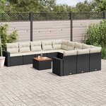 vidaXL Salon de jardin 12 Pièces avec coussins noir résine tressée