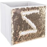 Boîte de rangement/tiroir pour meuble en tissu Sequin - Or et blanc