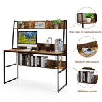Bureau avec niche et bibliothèque table d'étude de 120 cm table de travail pour ordinateur portable peu encombrant marron rustique 20_0007969