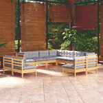 vidaXL Salon de jardin 11 Pièces avec coussins gris Bois de pin solide