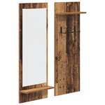 vidaXL Porte-manteau mural avec étagère avec stockage avec miroir Bois ancien 70 x 10 x 90 cm