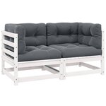 vidaXL Canapé 2 places de jardin et coussins Blanc Bois de pin massif