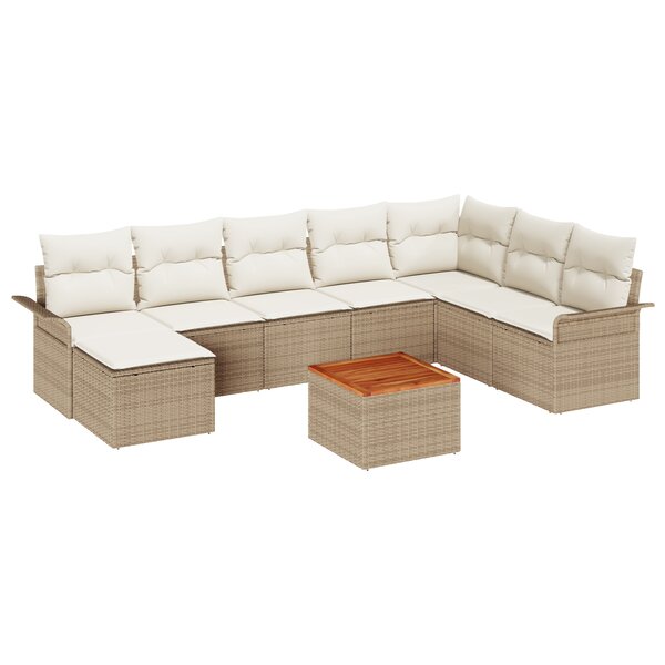 vidaXL Ensemble de Canapé de Jardin 9 Pièces avec Coussins Beige Poly Rotin Acacia
