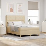 Lit Box Spring avec Matelas et LED Crème 140x200 cm Tissu