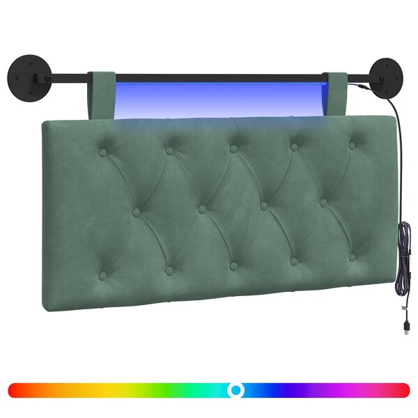 vidaXL Tête de lit suspendue Avec lumière LED Vert Mer Velours