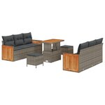 Ensemble de Canapé de Jardin 9 Pièces vidaXL avec Coussins Gris Rattan Poly Acacia