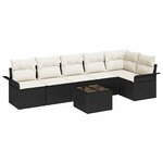 vidaXL Ensemble de canapé de jardin avec coussin 7 Pièces Noir Poly rotin