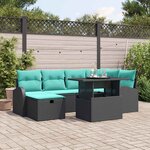 vidaXL Ensemble de canapé de jardin avec coussin 7 Pièces Noir Poly rotin