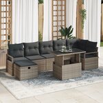Ensemble de canapé de jardin vidaXL 8 pièces avec coussins gris en poly rattan