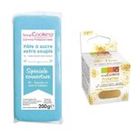 Pâte à sucre de couverture bleu 200 g + paillettes dorées