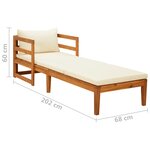 vidaXL Chaise longue avec coussins blanc crème Bois d'acacia solide