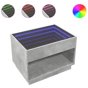vidaXL Table basse avec LED infini gris béton 70x50x50 cm