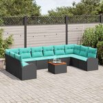 vidaXL Ensemble de canapé de jardin 11 Pièces Noir et turquoise polyrotin