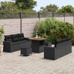 vidaXL Ensemble de canapé de jardin avec coussin 9 Pièces Noir