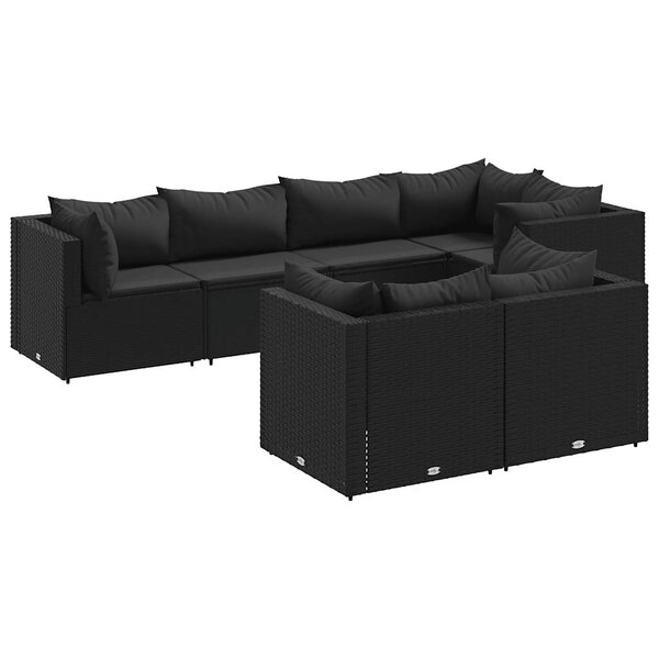 vidaXL Salon de jardin 7 Pièces avec coussins Noir Résine tressée