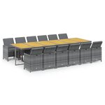 vidaXL Ensemble à manger de jardin coussins 13 Pièces Résine tressée Gris