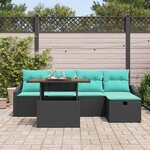 vidaXL Ensemble de canapé de jardin avec coussin 6 Pièces Noir Poly rotin