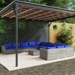 vidaXL Salon de jardin 12 Pièces avec coussins Résine tressée Gris