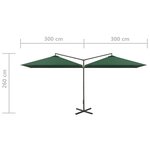 vidaXL Parasol double avec mât en acier Vert 600x300 cm