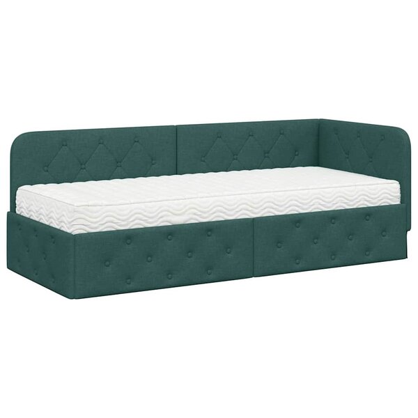 vidaXL Cadre de lit d'angle avec matelas Vert foncé 80 x 200 cm tissu