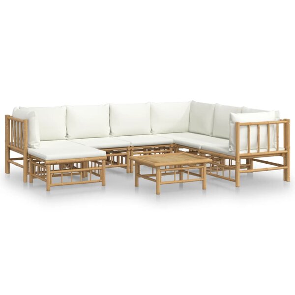 vidaXL Salon de jardin 8 Pièces avec coussins blanc crème bambou