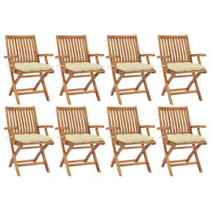 vidaXL Chaises pliables de jardin avec coussins lot de 8 Teck solide