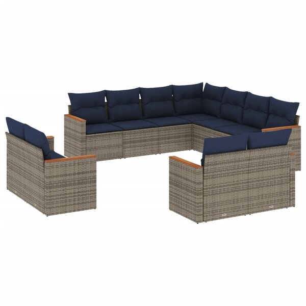 vidaXL Salon de jardin 11 Pièces avec coussins gris résine tressée
