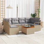 vidaXL Ensemble de canapé de jardin 7 Pièces Beige Poly rotin