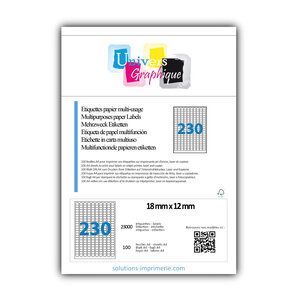 Lot de 100 planches a4 de 230 étiquettes à bords ronds 18 x 12 mm en papier blanc 70g/m² multifonction