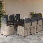 vidaXL Ensemble à manger de jardin et coussins 9 Pièces gris clair rotin